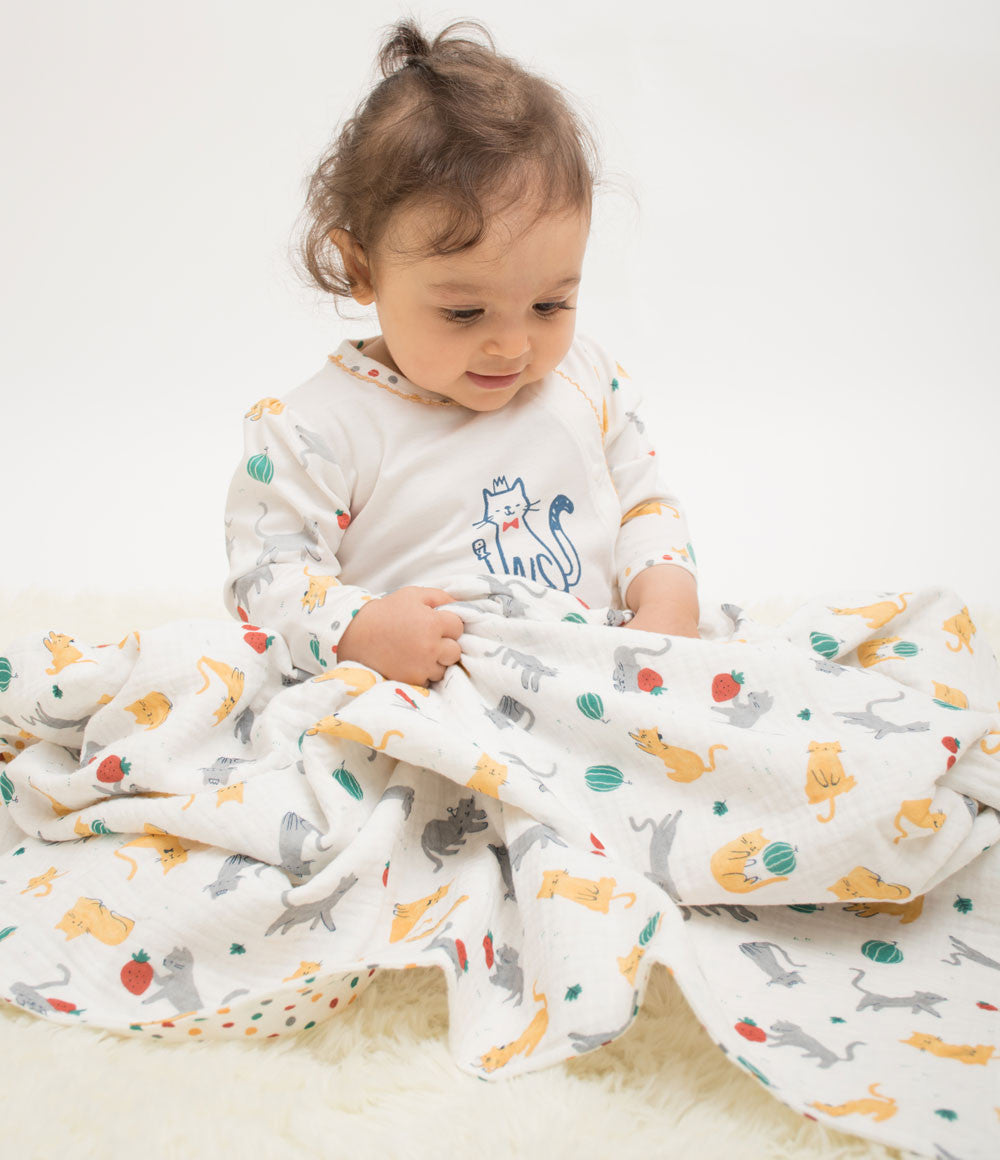 Strawberry Cat Muslin Swaddle