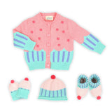 Cupcake Knitwear Gift Set: Cardigan, Knitted Gloves, Knitted Hat, Knitted Booties