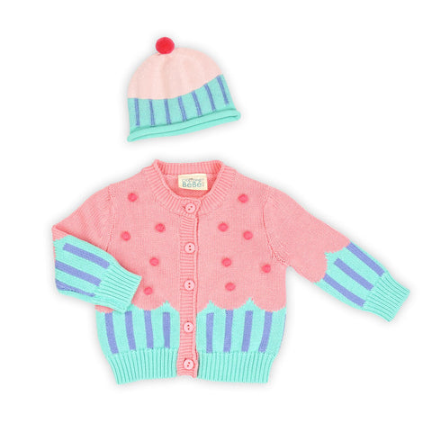 Cup Cake Cardigan and Hat Gift Set