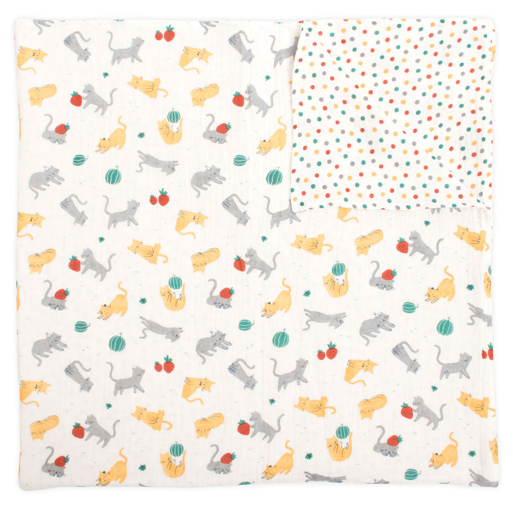 Strawberry Cat Muslin Swaddle